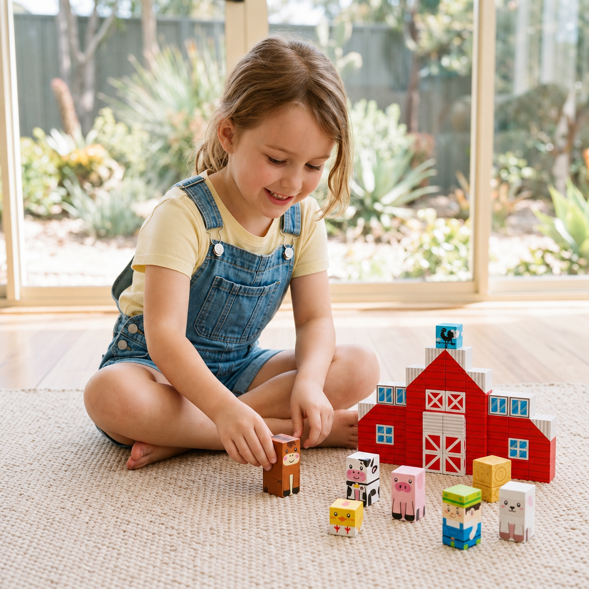 Farm Story Magnetic Building Blocks Travel Playset with Animals & Barn