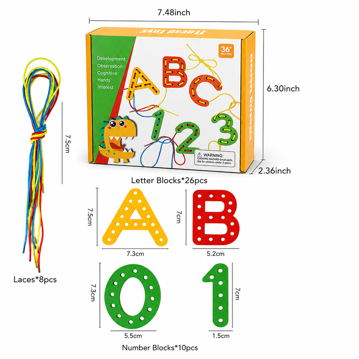 Letters and Numbers Wooden Threading Educational Toy