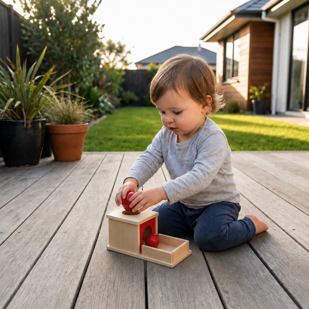 Montessori Wooden Box with Ball for Toddlers