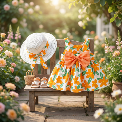 Summer Strap Dress Set for Babies & Toddlers – Sleeveless Bow Dress with Matching Hat