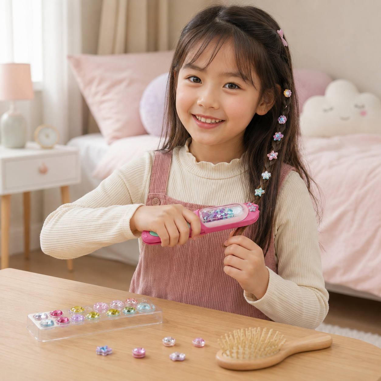 Kids Hair Gem Styling Kit – Hair Gem Stamper with Reusable Sparkling Gems