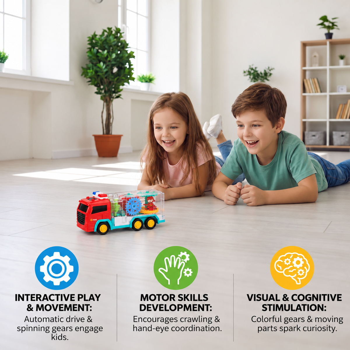 Interactive Fire Truck Toy with Colorful Moving Gears