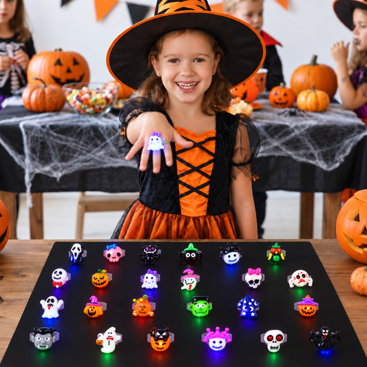 24-Pack Flashing LED Halloween Rings for Kids’ Party Favors & Treat Bags