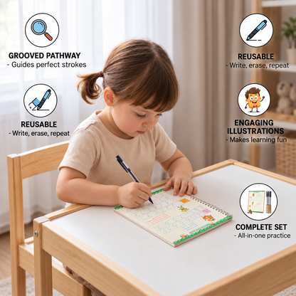 Reusable Grooved Handwriting Practice Books for Kids – 6-Piece Tracing & Writing Set