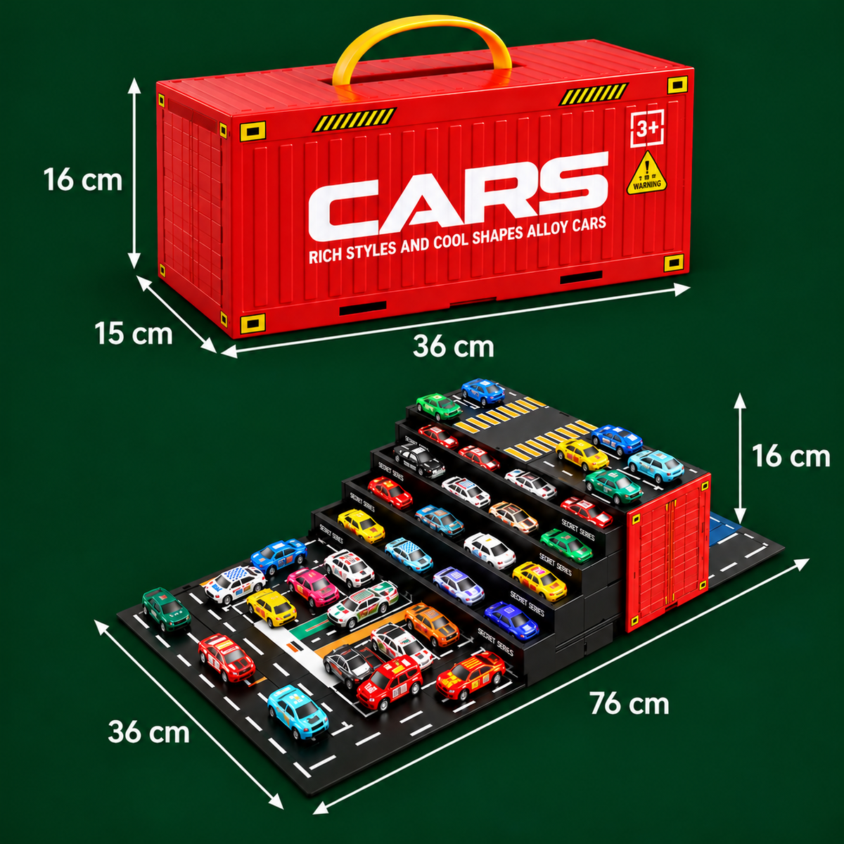 48-Piece Mini Die-Cast Pull-Back Car Set with Storage Container Box