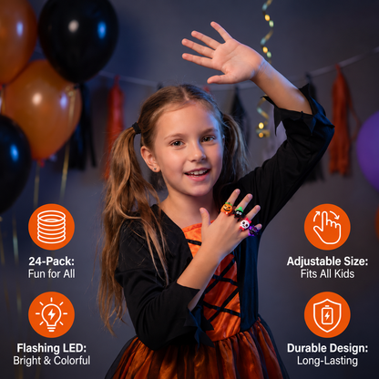 24-Pack Flashing LED Halloween Rings for Kids’ Party Favors & Treat Bags