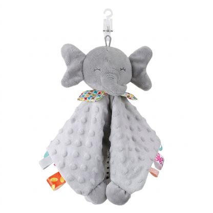 Soothing plush cuddly blanket with rattle