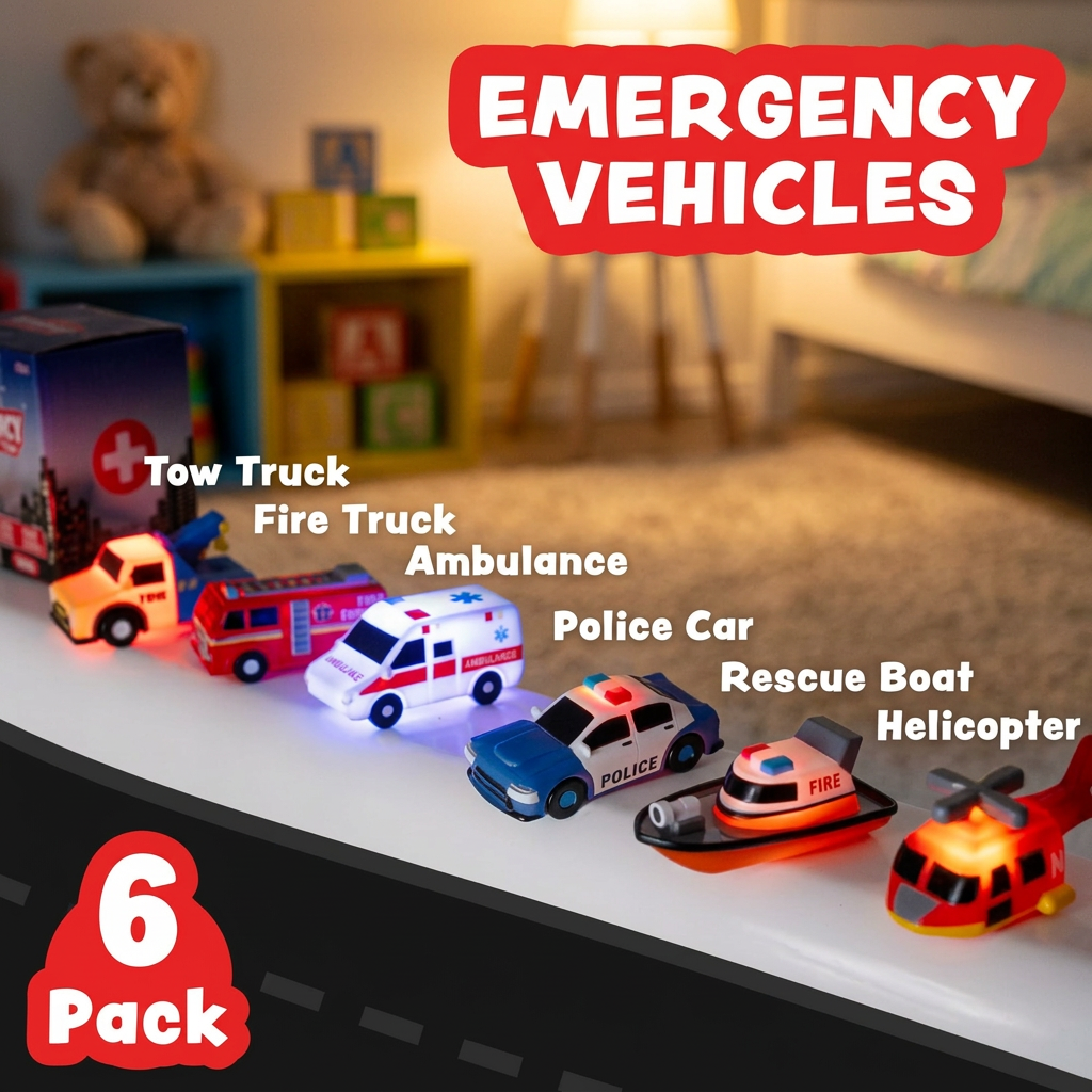 6-Pack Color-Changing Emergency Vehicle Bath Toys for Babies & Toddlers
