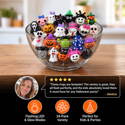 24-Pack Flashing LED Halloween Rings for Kids’ Party Favors & Treat Bags