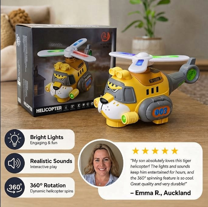 Funny Tiger Airplane Toy – 360° Rotating Kids Toy with Lights & Sound