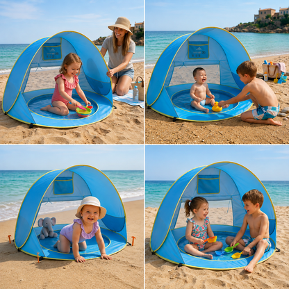 Pop-Up Baby Beach Tent with Built-In Pool & UV Protection – Portable Sun Shade for Kids