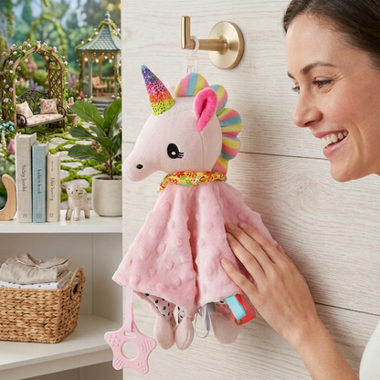 Soothing plush cuddly blanket with rattle
