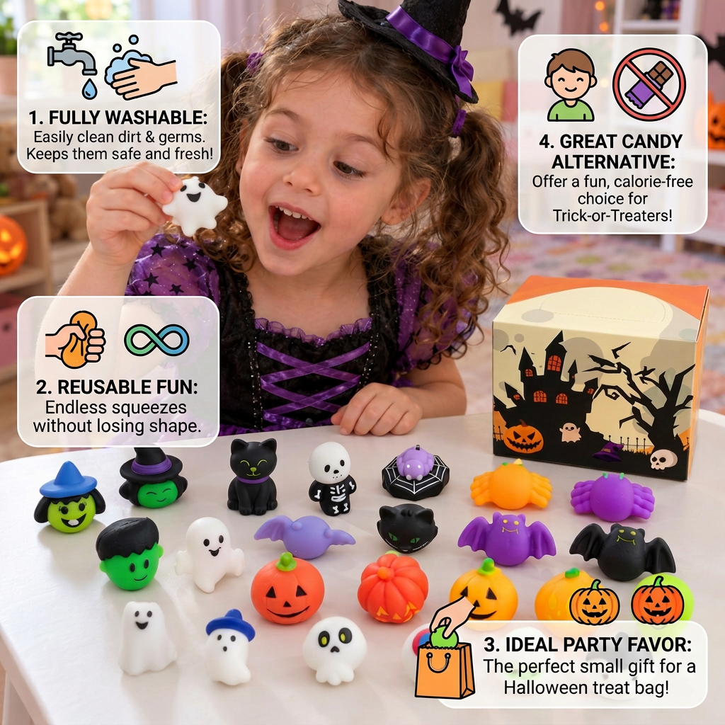 Washable & Reusable Halloween Squishy Toy Set for Party Favors and Trick-or-Treating
