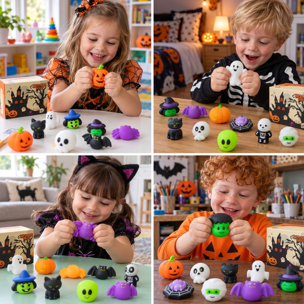Washable & Reusable Halloween Squishy Toy Set for Party Favors and Trick-or-Treating