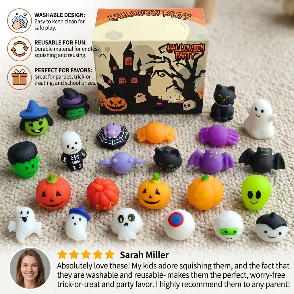 Washable & Reusable Halloween Squishy Toy Set for Party Favors and Trick-or-Treating