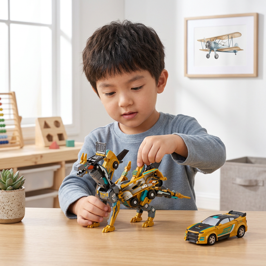 2-in-1 Magnetic Transforming Car & Dinosaur Toy with Automatic Collision Action