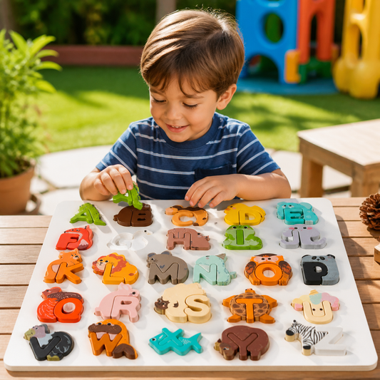 Wooden animal alphabet puzzle - A to Z learning toy for kids