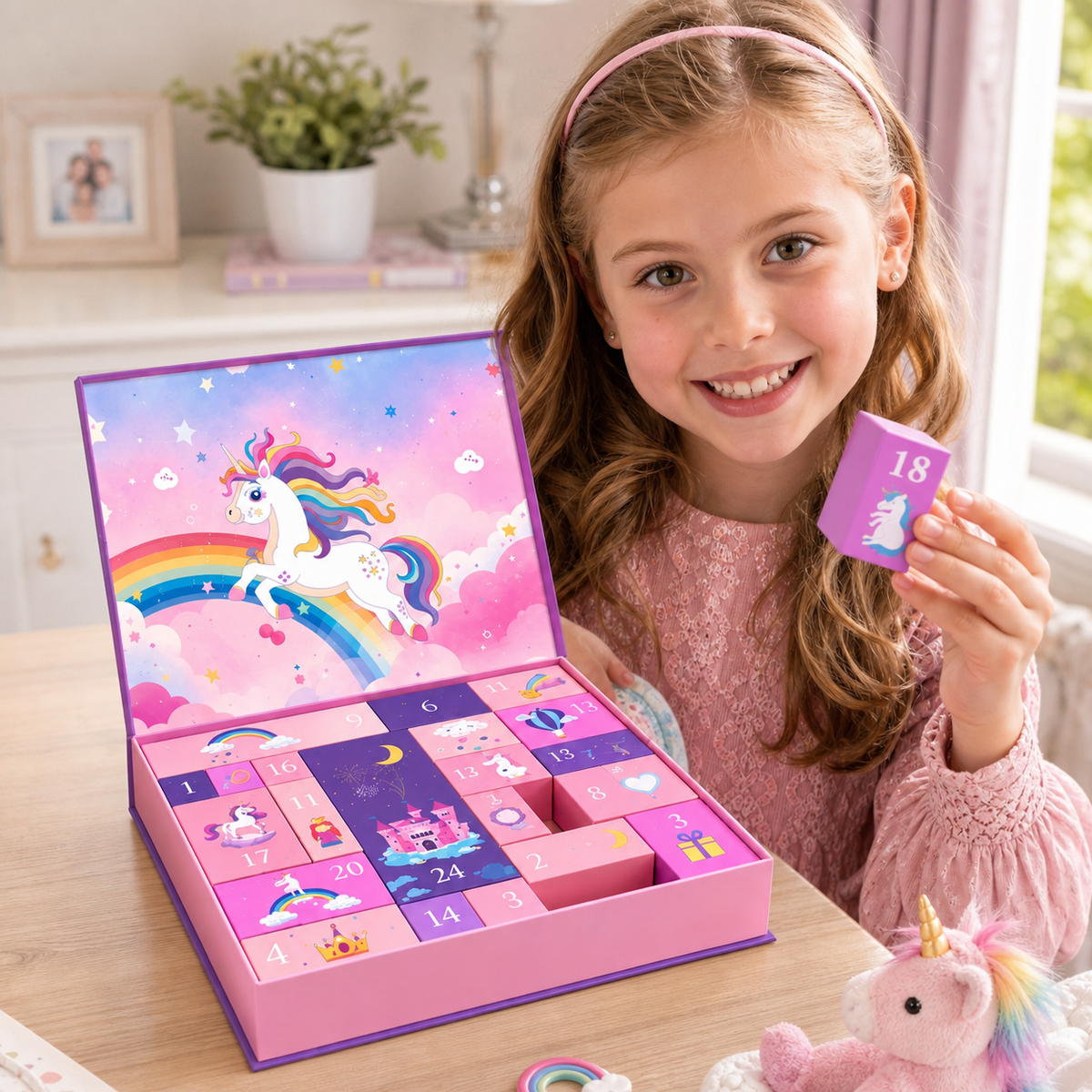 24-Day Unicorn Advent Calendar with Hair Accessories, Stickers & Surprise Gifts