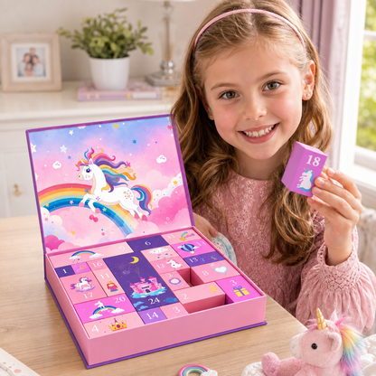 24-Day Unicorn Advent Calendar with Hair Accessories, Stickers & Surprise Gifts