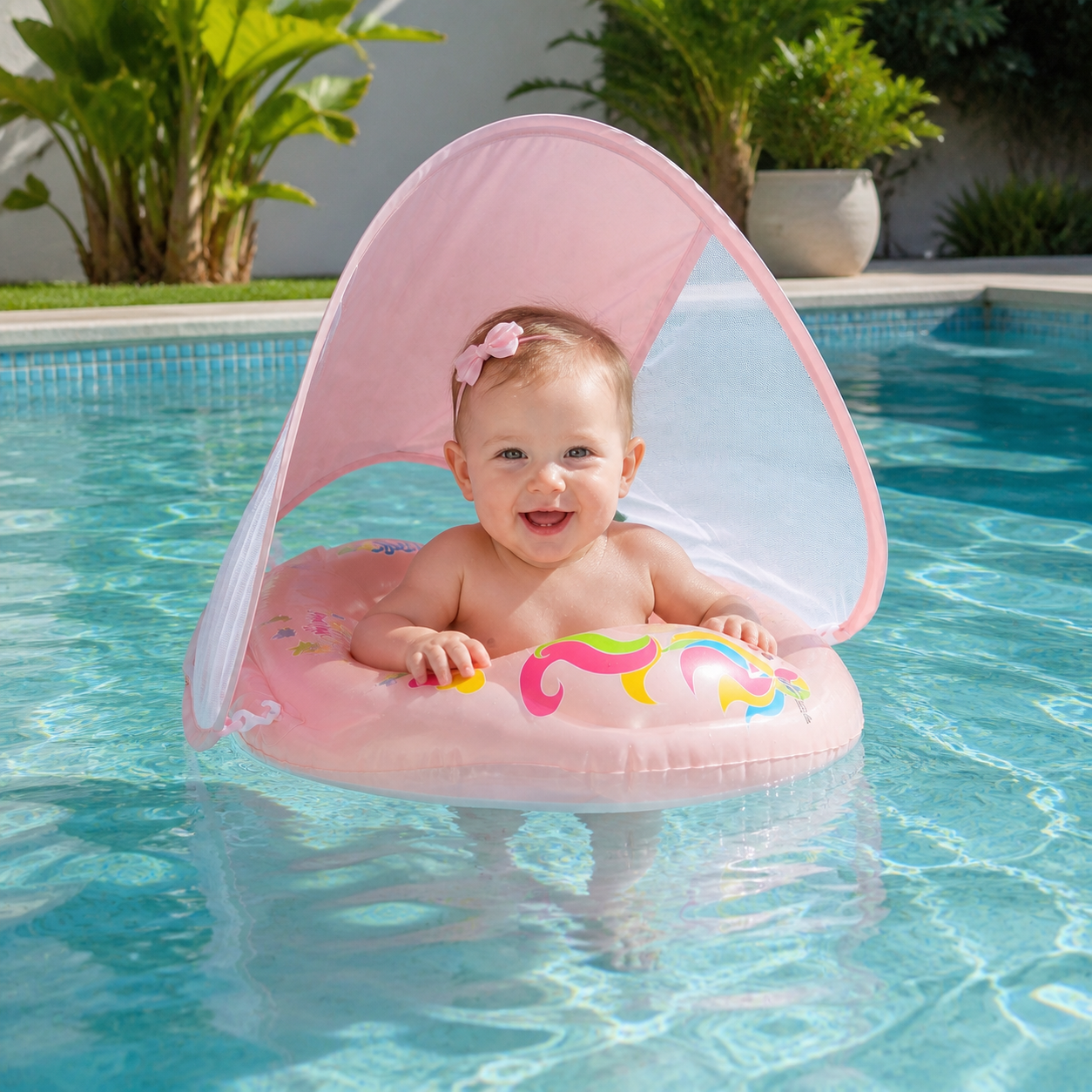 Baby Swim Float with Sun Canopy – Inflatable Infant Swimming Ring for Safe Water Fun