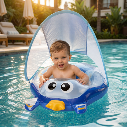 Inflatable Baby Swim Ring with Shoulder Straps & Sun Canopy – Safe Pool Seat for Babies