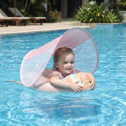 Swan Baby Swim Ring with Sun Canopy – Inflatable Safety Float Seat for Babies