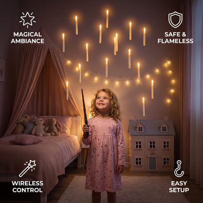Magic Wand-Controlled Floating LED Candles with Hanging Hooks