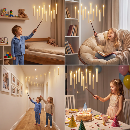 Magic Wand-Controlled Floating LED Candles with Hanging Hooks