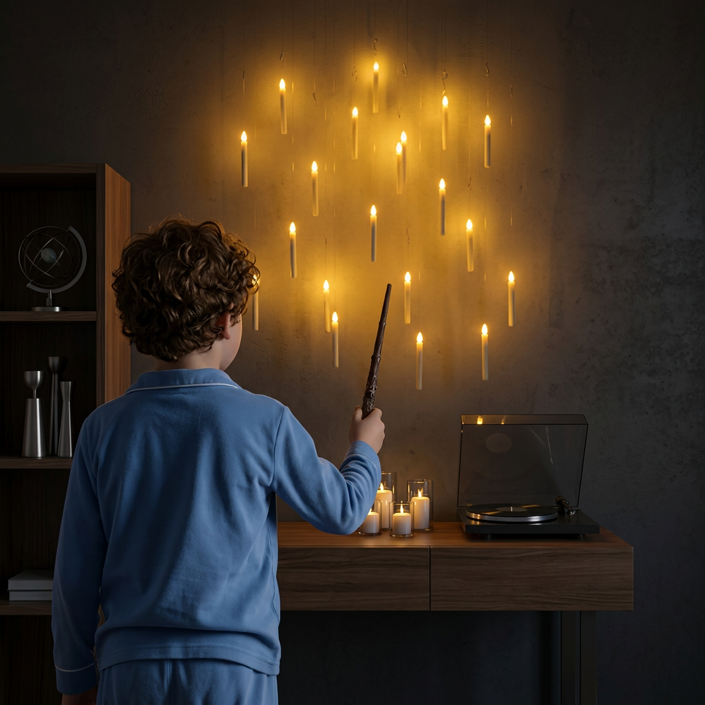 Magic Wand-Controlled Floating LED Candles with Hanging Hooks