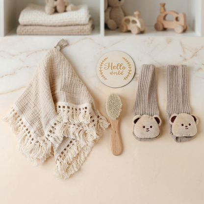 Baby Care Gift Box – Towel, Socks or Headband & Bath Brush for Newborns