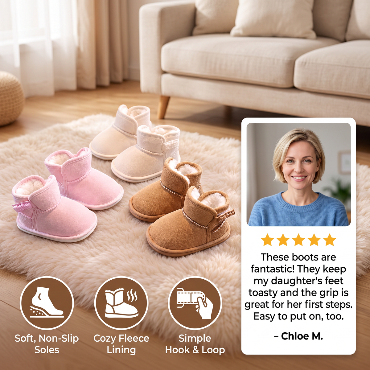 Fleece-Lined Baby Winter Boots with Soft, Non-Slip Soles