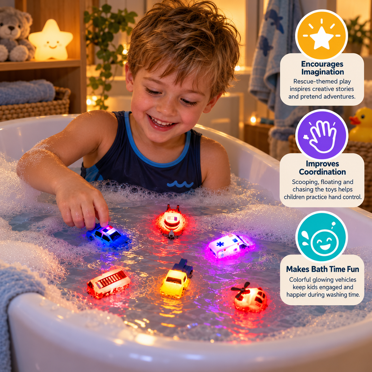 6-Pack Color-Changing Emergency Vehicle Bath Toys for Babies & Toddlers