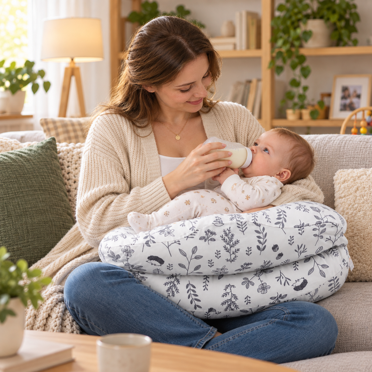 Multifunctional Nursing Pillow for Breastfeeding & Bottle Feeding with Removable Cover