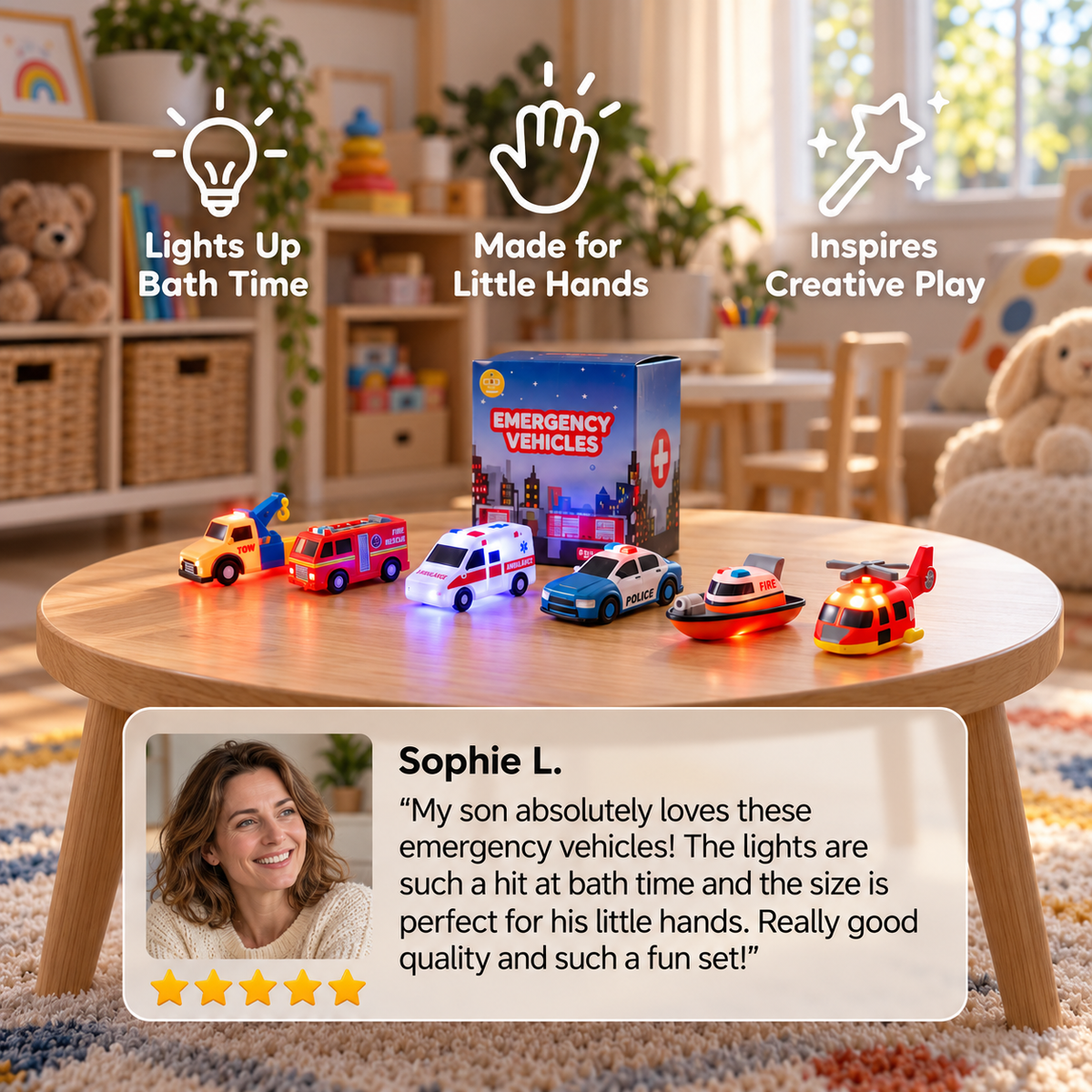 6-Pack Color-Changing Emergency Vehicle Bath Toys for Babies & Toddlers