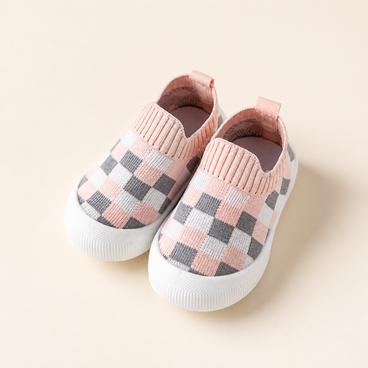 Checkered Lightweight Baby Walking Shoes with Soft, Non-Slip Soles