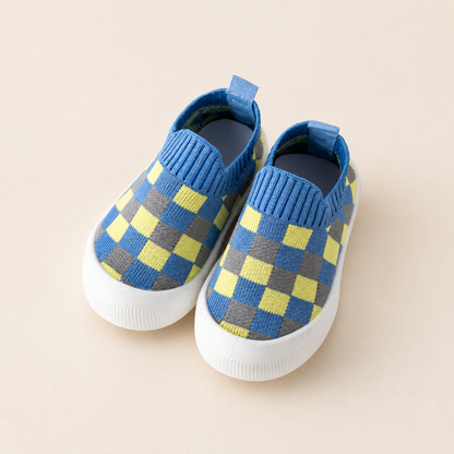 Checkered Lightweight Baby Walking Shoes with Soft, Non-Slip Soles