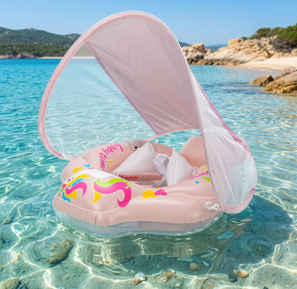 Baby Swim Float with Sun Canopy & Safety Seat – Inflatable Pool Float for Babies