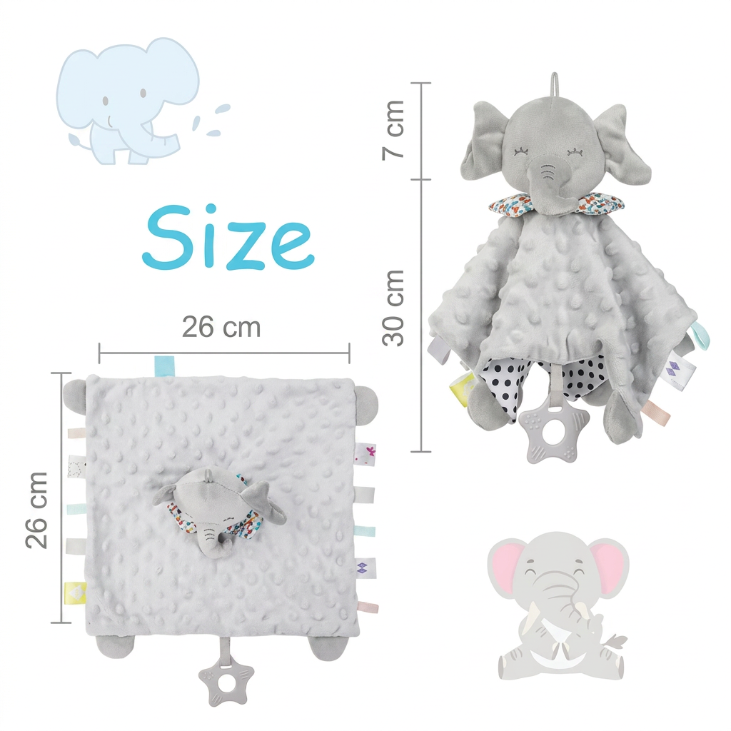 Soothing plush cuddly blanket with rattle