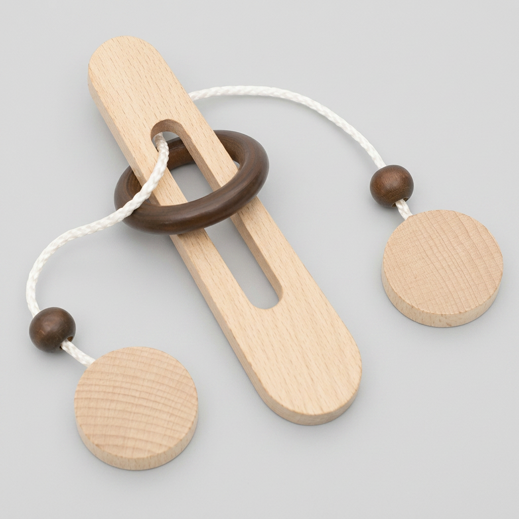 Handmade Wooden Rope Brain Teaser – Logic Puzzle Game for the Whole Family