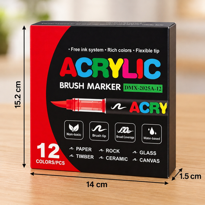 Dual-Tip Acrylic Paint Marker Set with Fine & Brush Tips