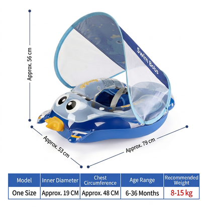 Inflatable Baby Swim Ring with Shoulder Straps & Sun Canopy – Safe Pool Seat for Babies