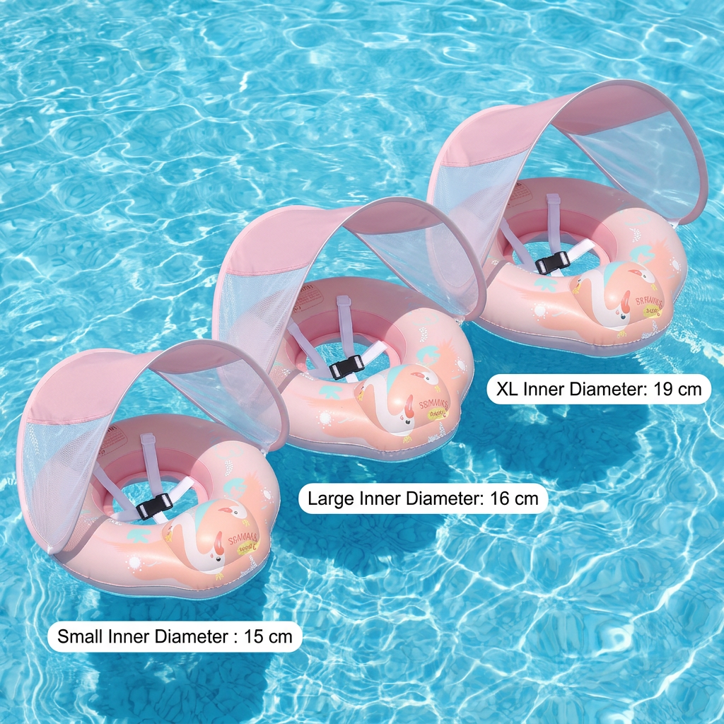 Swan Baby Swim Ring with Sun Canopy – Inflatable Safety Float Seat for Babies