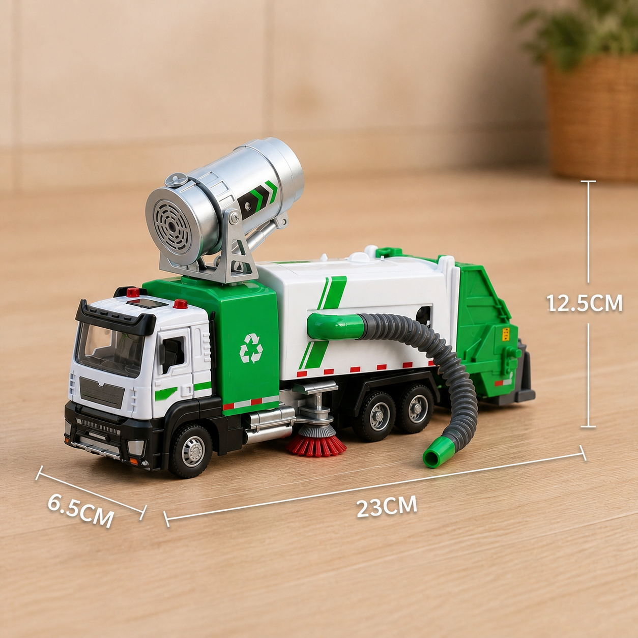 Die-Cast Street Sweeper Toy Truck with Vacuum Hose & Mist Spray