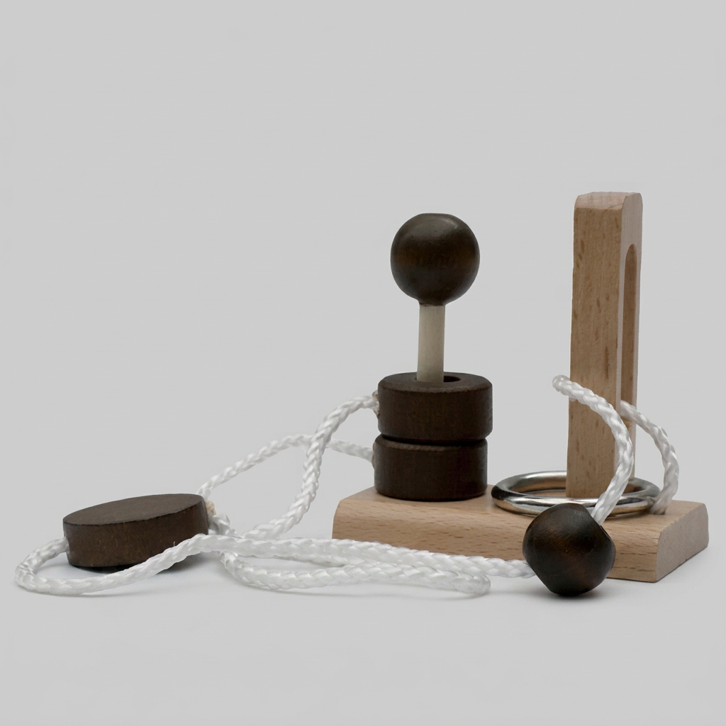 Handmade Wooden Rope Brain Teaser – Logic Puzzle Game for the Whole Family