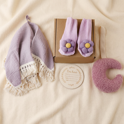 Baby Care Gift Box – Towel, Socks or Headband & Bath Brush for Newborns