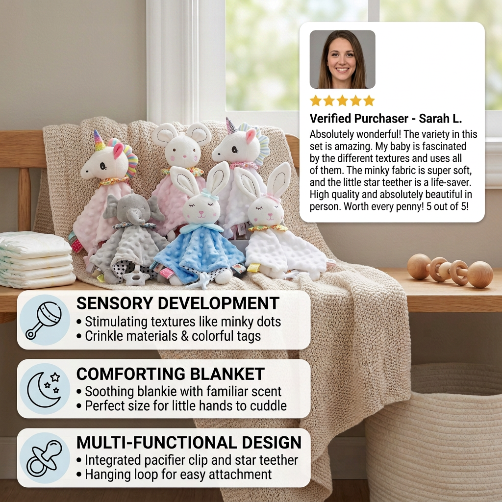 Soothing plush cuddly blanket with rattle