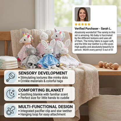 Soothing plush cuddly blanket with rattle