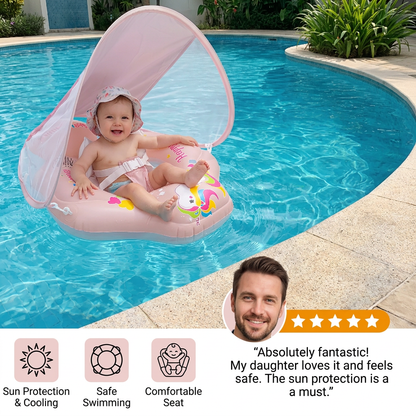 Baby Swim Float with Sun Canopy – Inflatable Infant Swimming Ring for Safe Water Fun