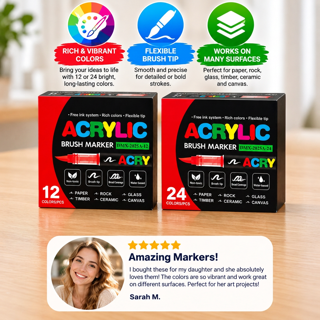 Dual-Tip Acrylic Paint Marker Set with Fine & Brush Tips