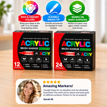 Dual-Tip Acrylic Paint Marker Set with Fine & Brush Tips